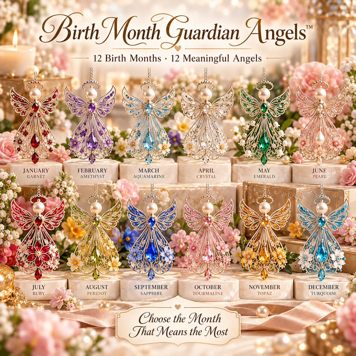 Complete collection of twelve birth month guardian angel keepsakes
