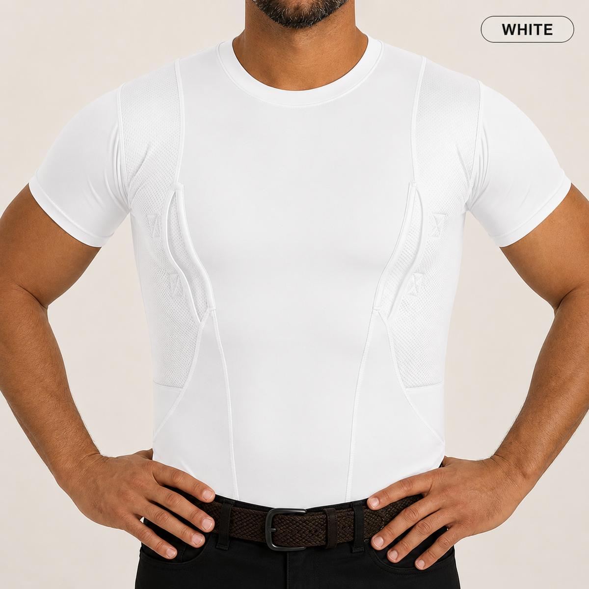 White dual-side compression shirt