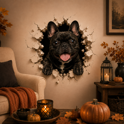 🔥 LAST DAY 50% OFF 🐾 Frenchie Break-In™ 3D Wall Decals – Funny French Bulldog Wall Decor