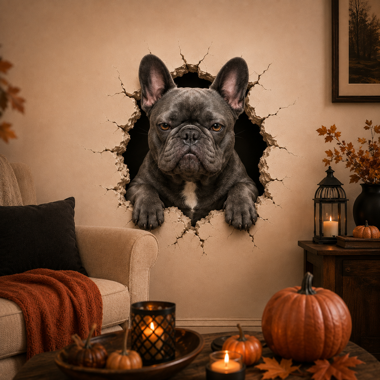 🔥 LAST DAY 50% OFF 🐾 Frenchie Break-In™ 3D Wall Decals – Funny French Bulldog Wall Decor