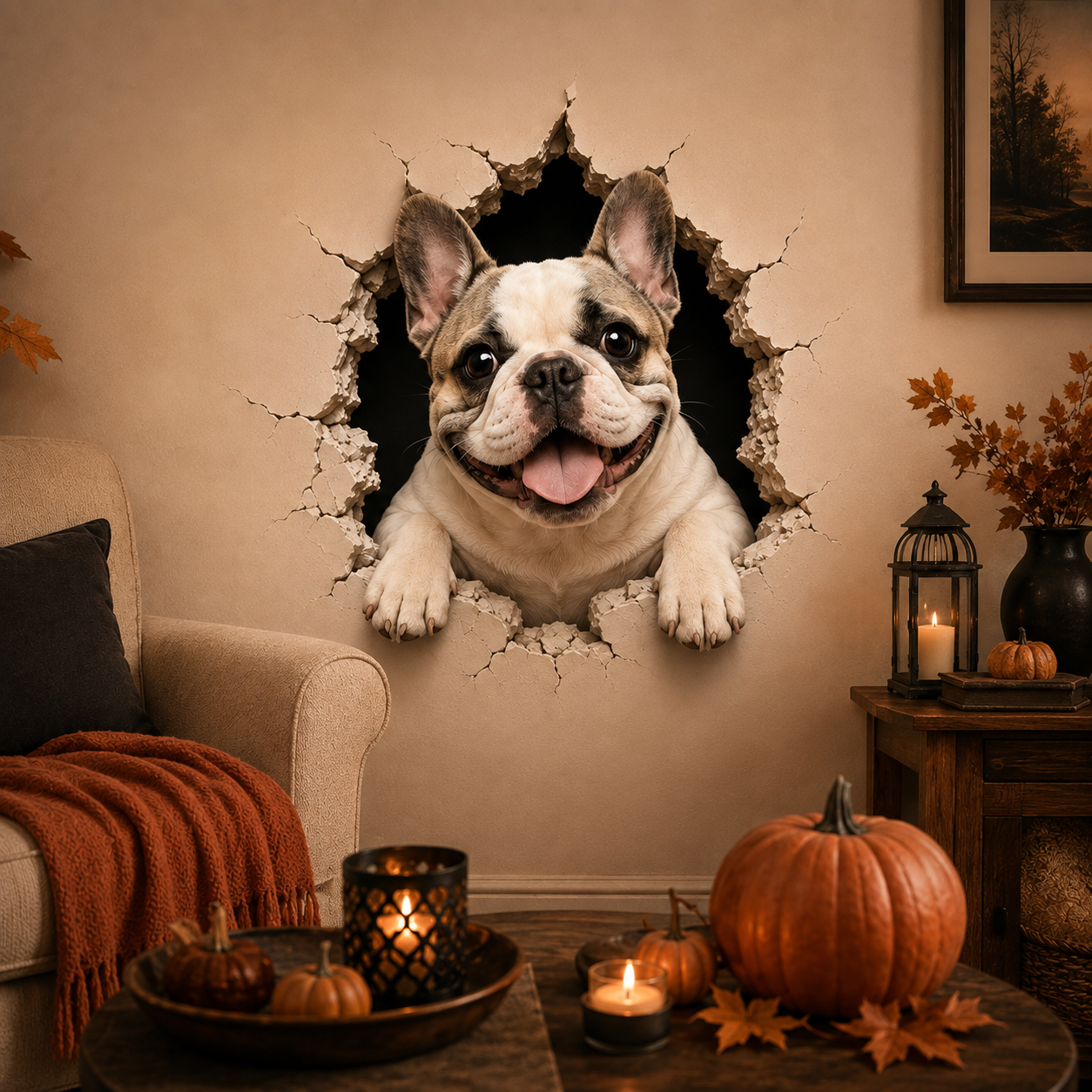 🔥 LAST DAY 50% OFF 🐾 Frenchie Break-In™ 3D Wall Decals – Funny French Bulldog Wall Decor