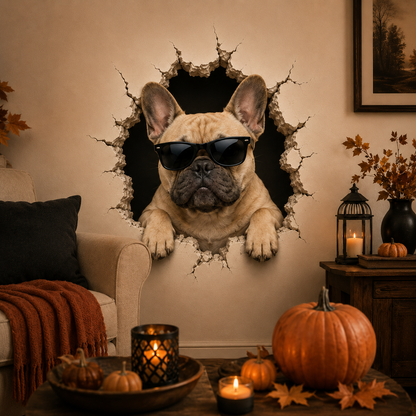 🔥 LAST DAY 50% OFF 🐾 Frenchie Break-In™ 3D Wall Decals – Funny French Bulldog Wall Decor