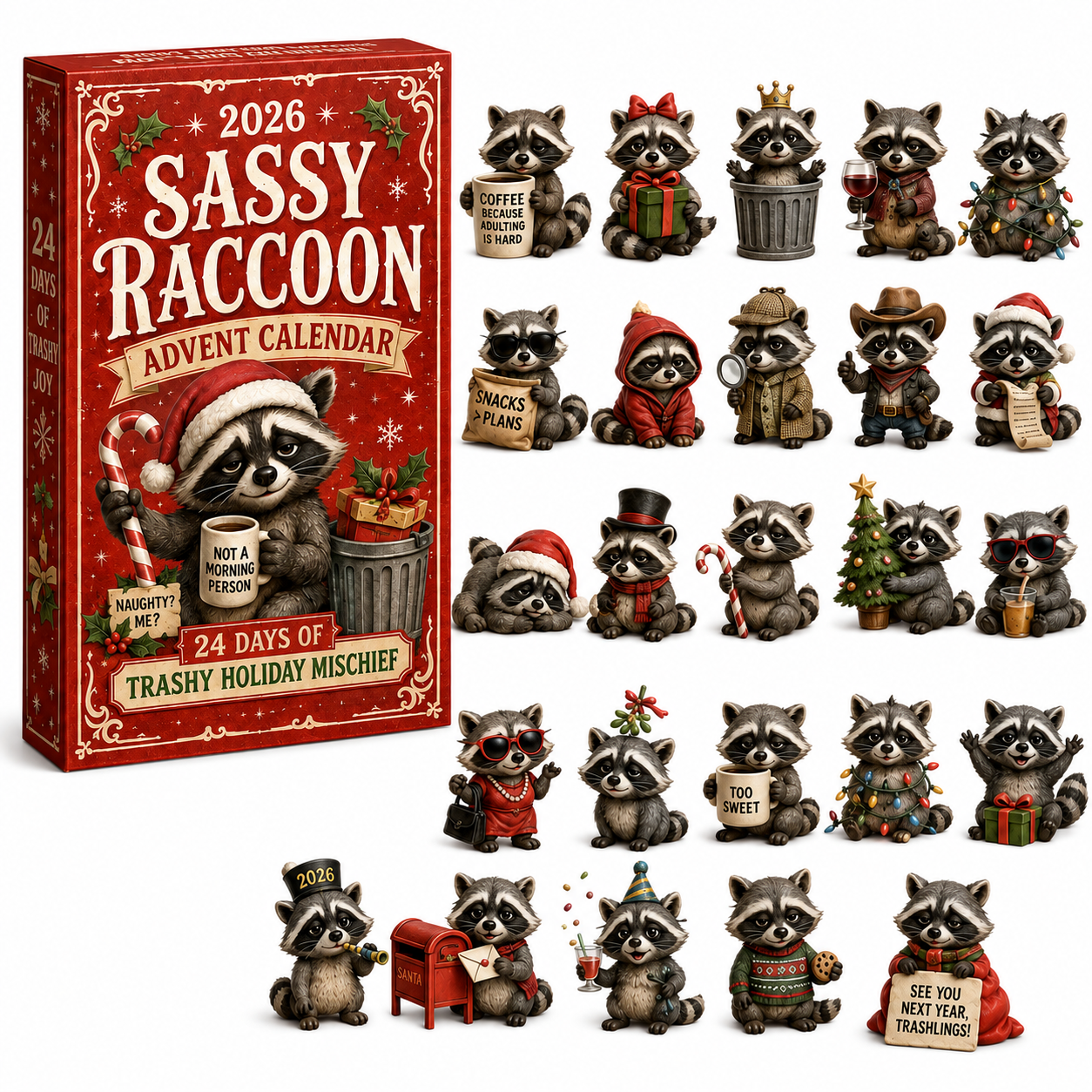 🦝🎄 2026 Sassy Raccoon Advent Calendar – 24 Days of Sarcasm & Mischief 🎁