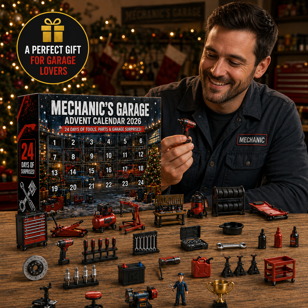 Mechanic enjoying Mechanic's Garage Advent Calendar
