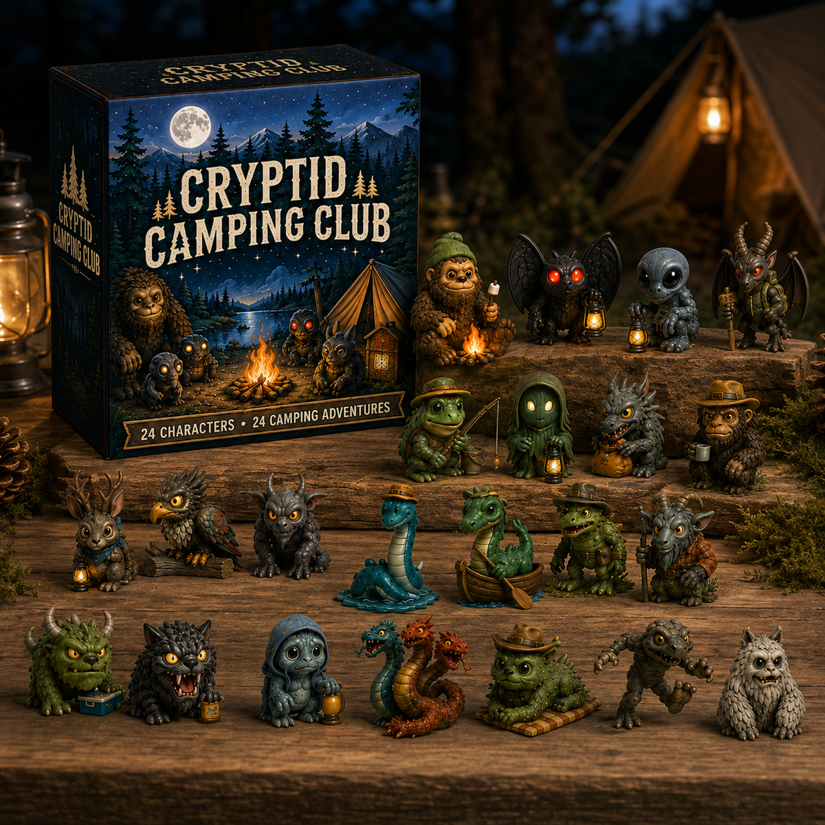 Cryptid Camping Club nighttime campground scene
