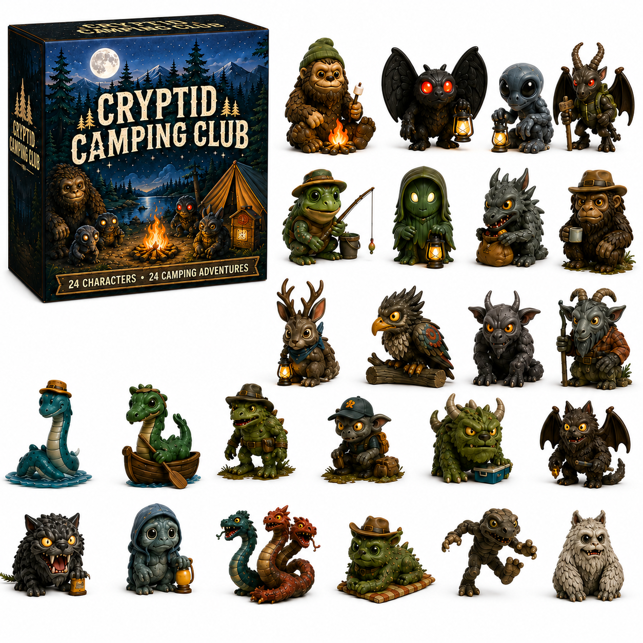 🌲 Cryptid Camping Club Blind Box – 24 Cryptids, 24 Camping Adventures 👣