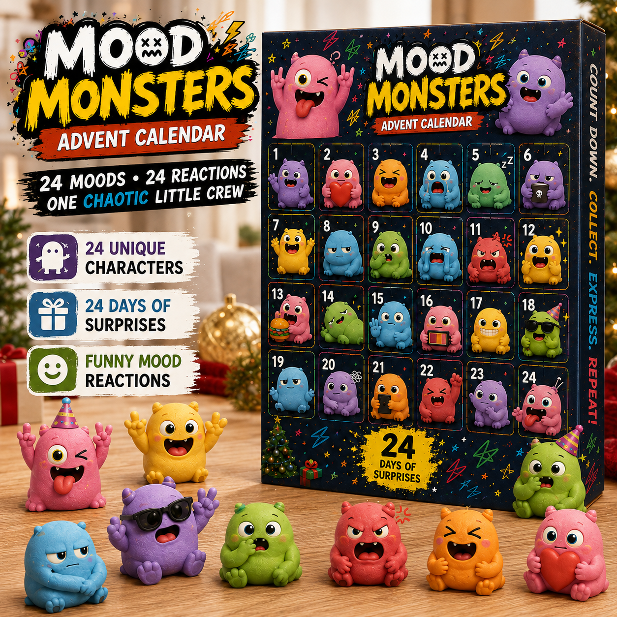 😩 Mood Monsters Advent Calendar 2026 – 24 Moods, 24 Reactions, One Chaotic Little Crew 🎄