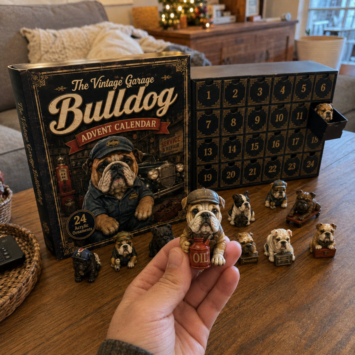 Hand holding Vintage Garage Bulldog collectible