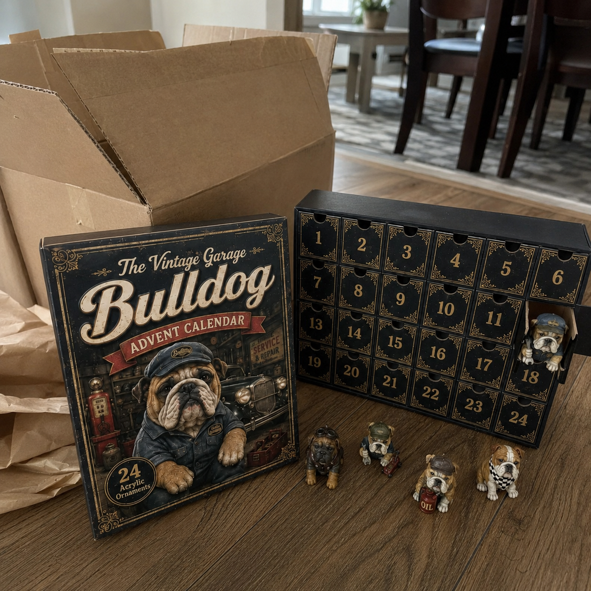 Bulldog Advent Calendar opened at home