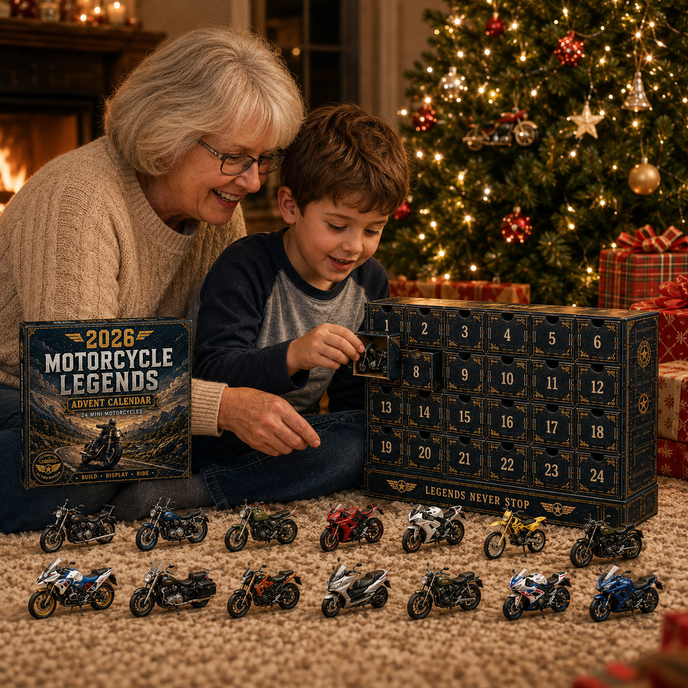 Family opening Motorcycle Advent Calendar