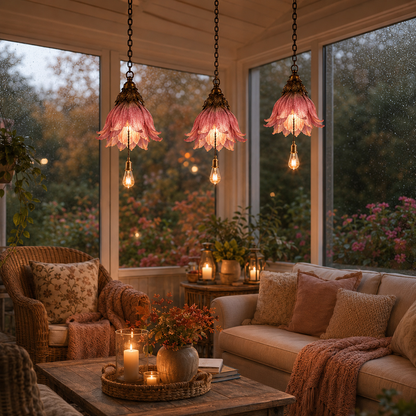 🌸  Vintage Hanging Flower Lights – Dusty Rose, Vintage Wisteria & Antique Ivory Lily | Warm Glow Garden & Patio Decor
