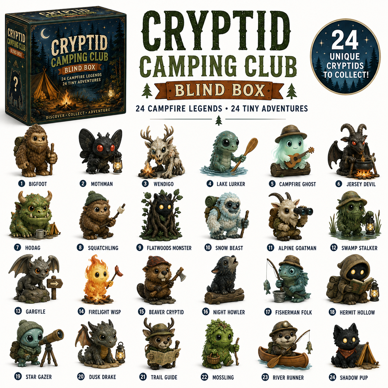 👁️North American Cryptids Blind Box – Complete 24-Piece Collection👹