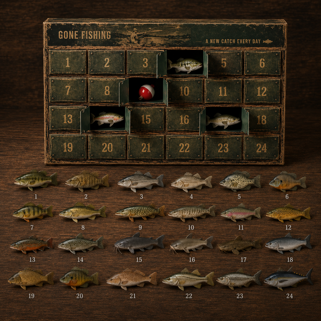 24-Day Fishing Advent Calendar – 24 Unique Fish & Ocean Collectibles 🎣🐟