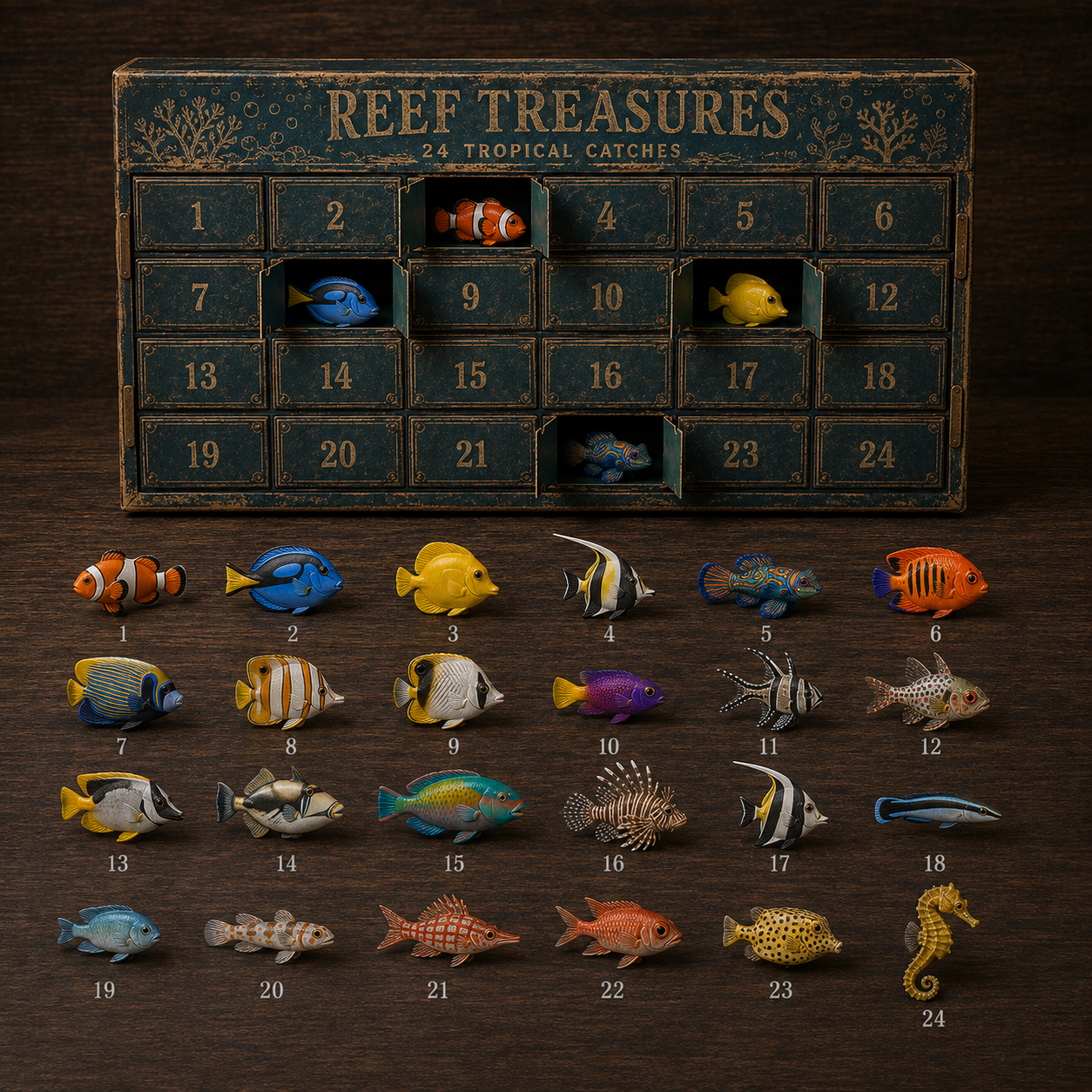 24-Day Fishing Advent Calendar – 24 Unique Fish & Ocean Collectibles 🎣🐟