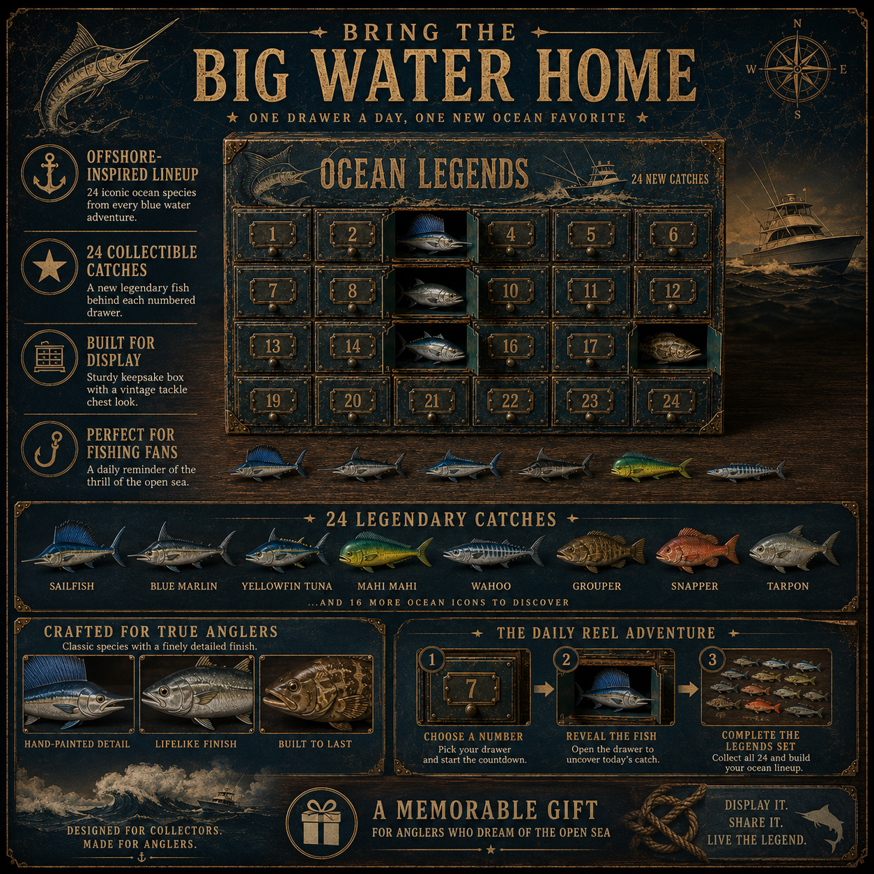 24-Day Fishing Advent Calendar – 24 Unique Fish & Ocean Collectibles 🎣🐟