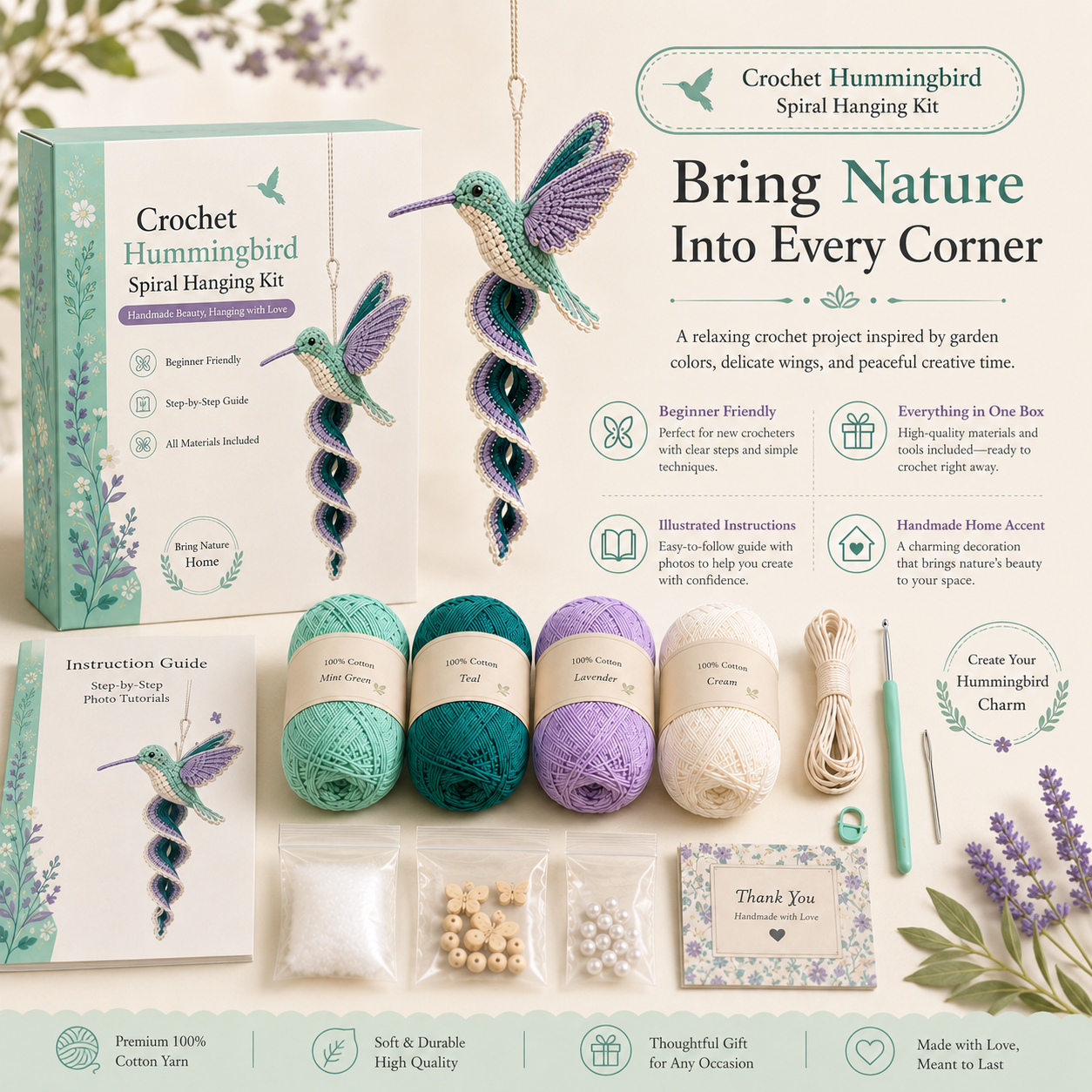 🎁Crochet Spiral Hanging Kit – Beginner-Friendly DIY Garden Animal Decor 🧶🌿