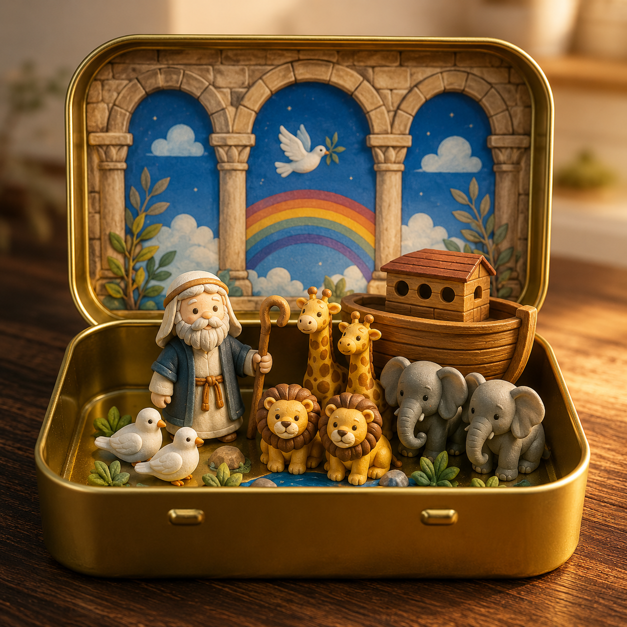 Council by Candlelight - A Miniature Hanukkah Menorah Diorama in a Golden Keepsake Tin