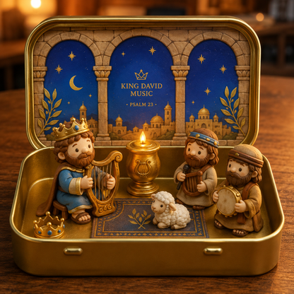 Council by Candlelight - A Miniature Hanukkah Menorah Diorama in a Golden Keepsake Tin