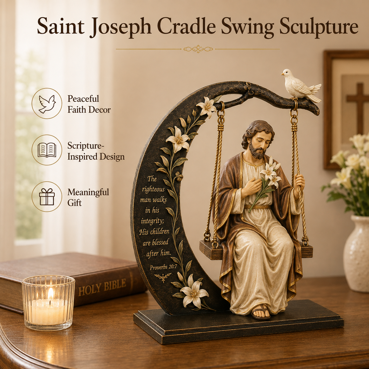 Faith-Inspired Swing Sculpture ✝️🕊️ – Christian Religious Figure Home Decor & Meaningful Gift 🎁