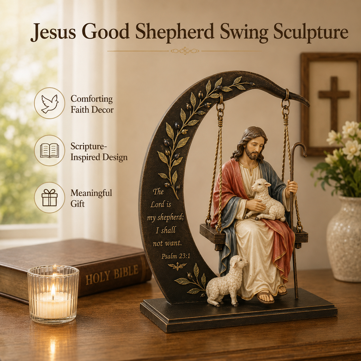Faith-Inspired Swing Sculpture ✝️🕊️ – Christian Religious Figure Home Decor & Meaningful Gift 🎁