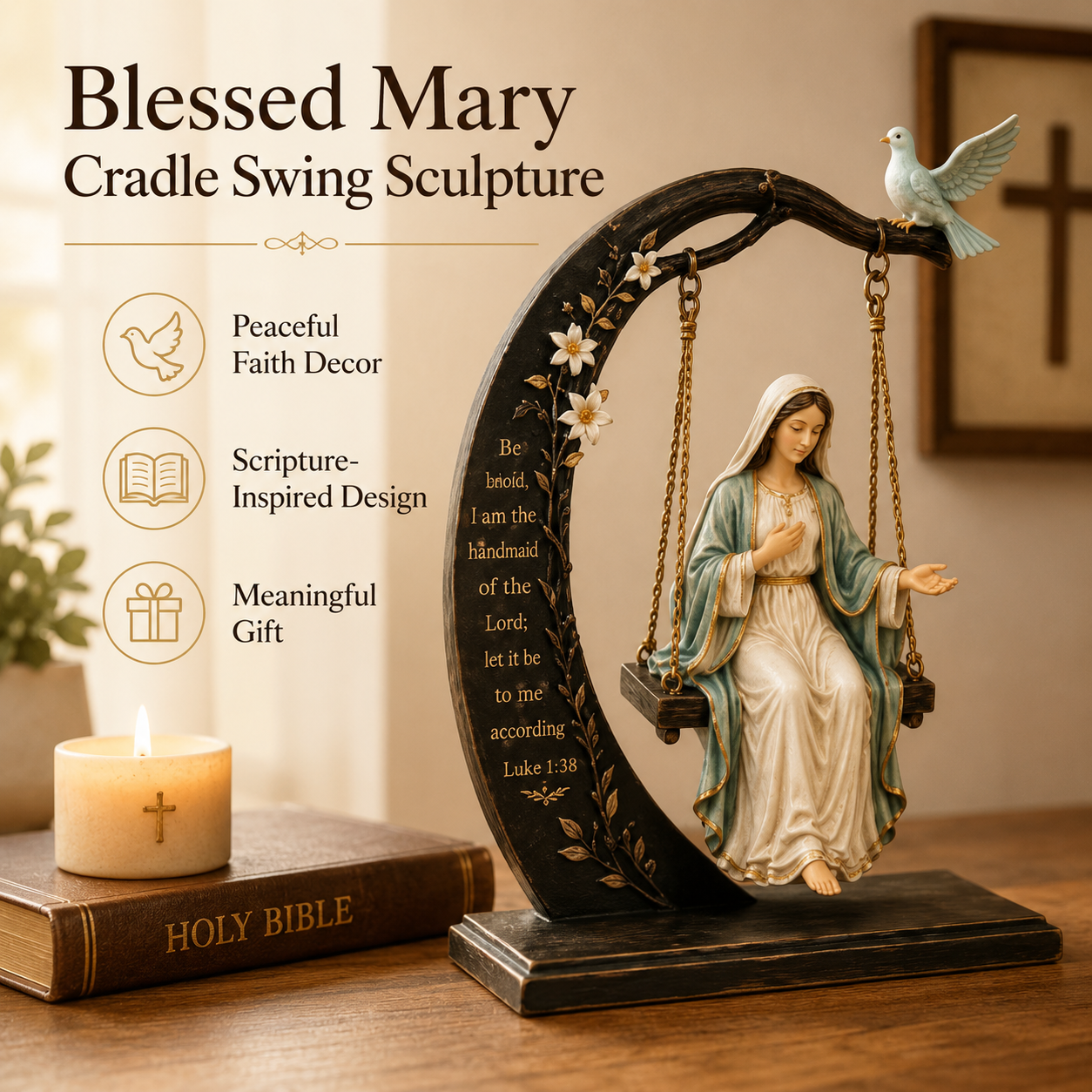 Faith-Inspired Swing Sculpture ✝️🕊️ – Christian Religious Figure Home Decor & Meaningful Gift 🎁