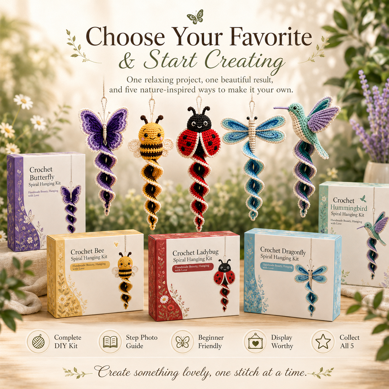 🧶Crochet Spiral Hanging Kit – Beginner-Friendly DIY Garden Animal Decor🌿