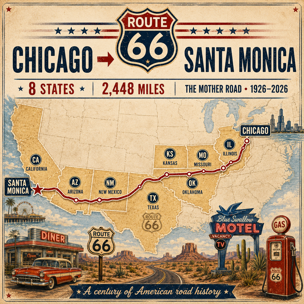 🏁 Route 66 Centennial Collector’s Edition | 24 American Road Legends · 1926–2026