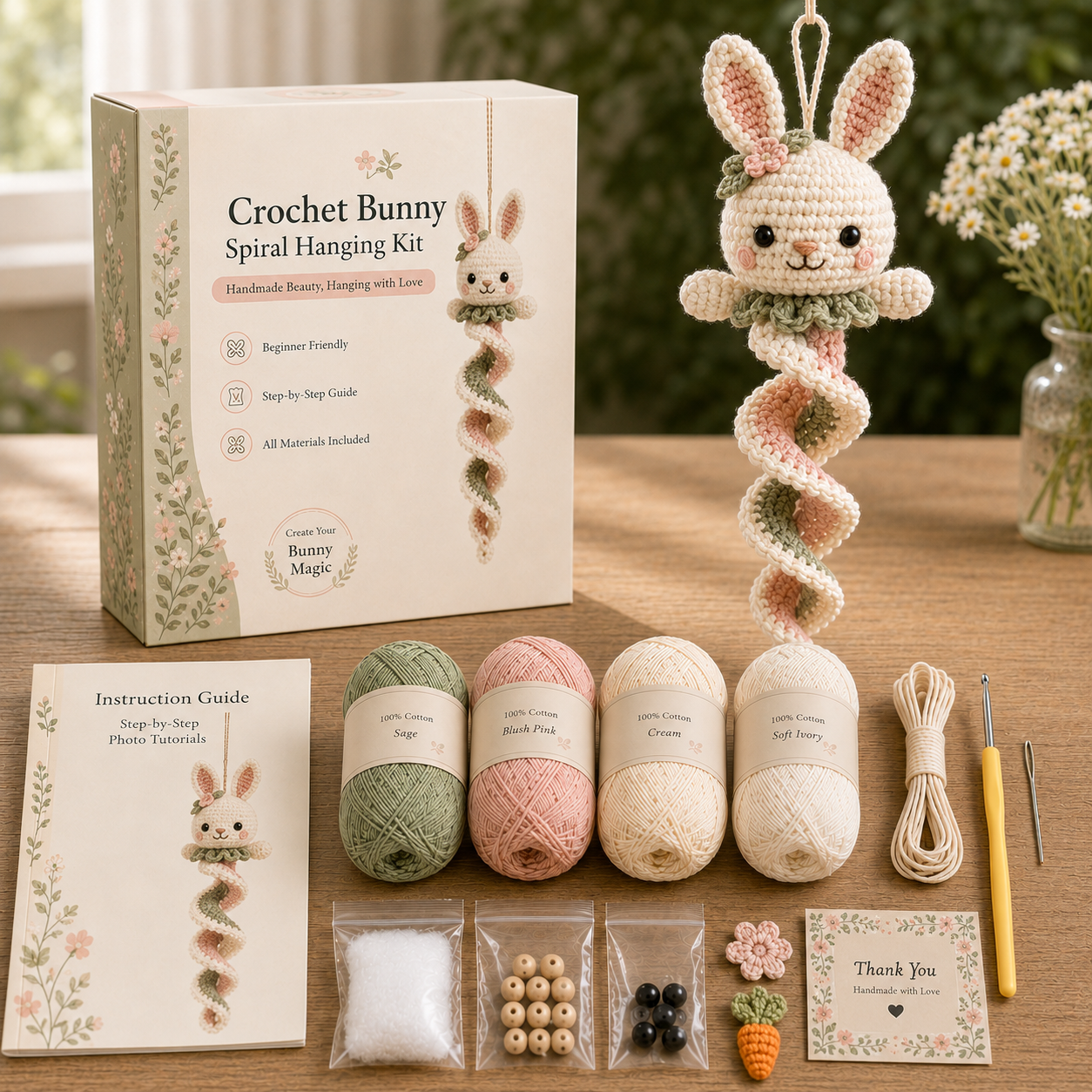 🧶Crochet Spiral Hanging Kit – Beginner-Friendly DIY Garden Animal Decor🌿