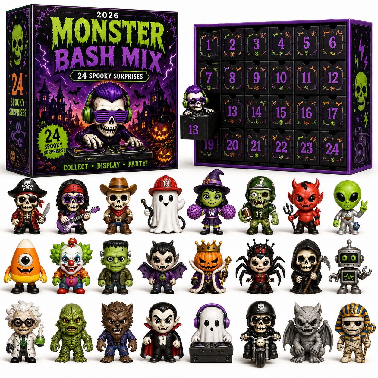 ⏳ Last Day 49% OFF – 💀 2026 Skull Halloween Advent Calendar | 24 Unique Collectible Skull Characters with Vampire, Pirate, Wizard & Monster Designs 🎃