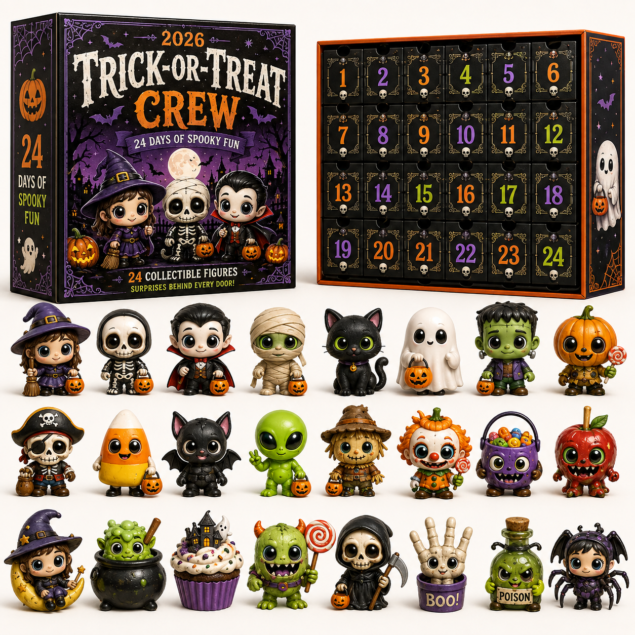 ⏳ Last Day 49% OFF – 💀 2026 Skull Halloween Advent Calendar | 24 Unique Collectible Skull Characters with Vampire, Pirate, Wizard & Monster Designs 🎃