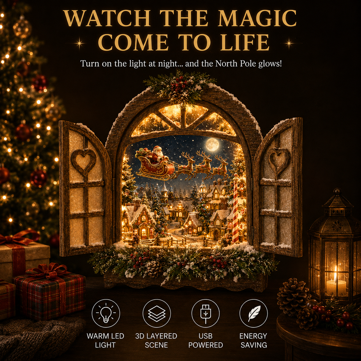 🎄 Secret Christmas Windows Collection – 6 Magical 3D LED Christmas Wall Scenes
