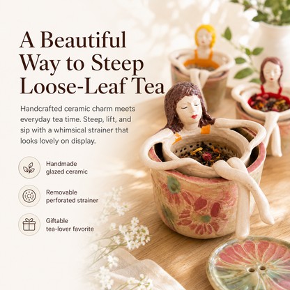 ☕Whimsical Sitting Lady Ceramic Tea Strainer Collection