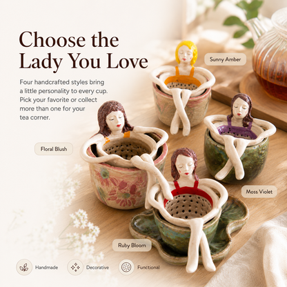 ☕Whimsical Sitting Lady Ceramic Tea Strainer Collection