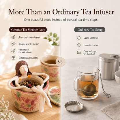 ☕Whimsical Sitting Lady Ceramic Tea Strainer Collection