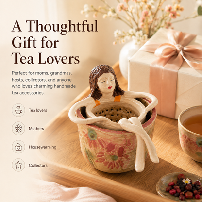 ☕Whimsical Sitting Lady Ceramic Tea Strainer Collection