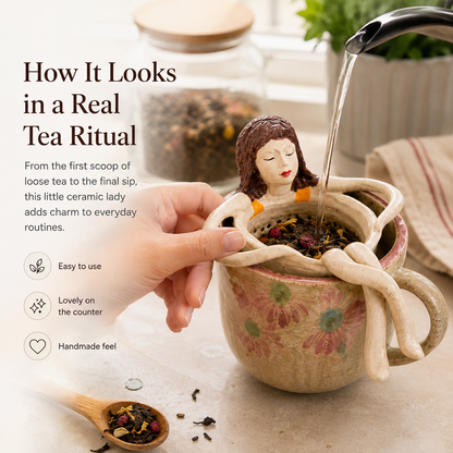 ☕Whimsical Sitting Lady Ceramic Tea Strainer Collection
