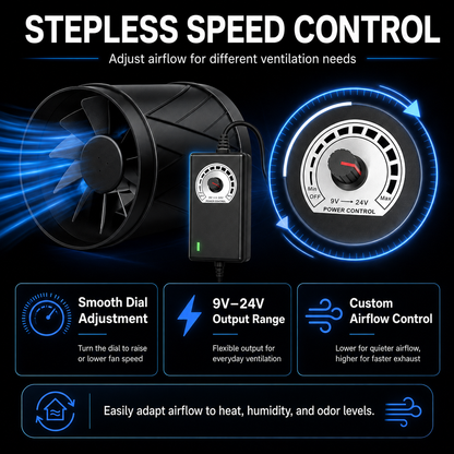 6-Inch High-Airflow Ventilation Extractor Fan with Variable Speed Controller – 345 CFM, 22W