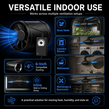 6-Inch High-Airflow Ventilation Extractor Fan with Variable Speed Controller – 345 CFM, 22W