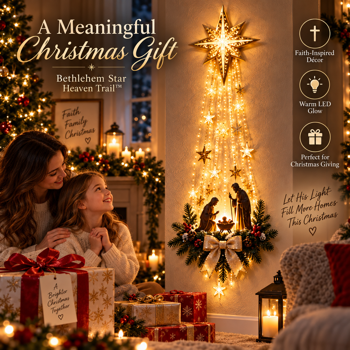 ✨ Bethlehem Guiding Light™ – Lighted Nativity Starfall Christmas Wall Decor ✝️
