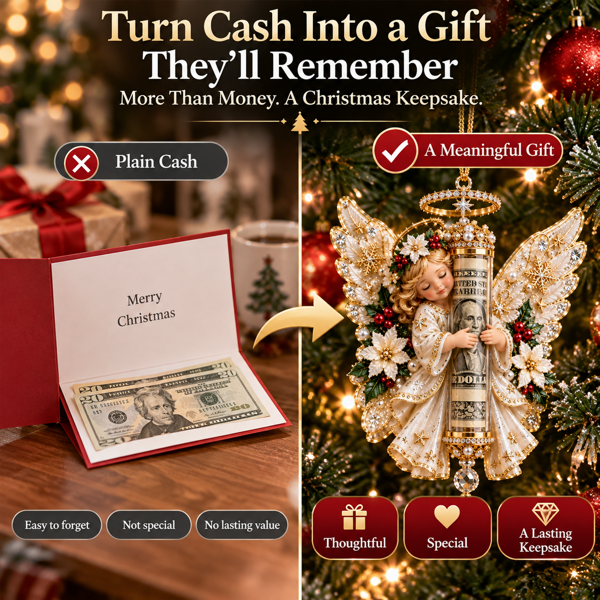 👼 Christmas Blessing Angel Cash Keeper Ornament™ | A Meaningful Money Gift Keepsake