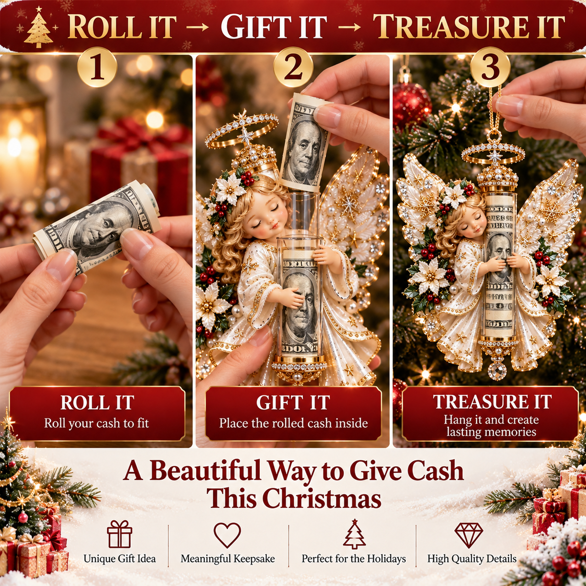 👼 Christmas Blessing Angel Cash Keeper Ornament™ | A Meaningful Money Gift Keepsake