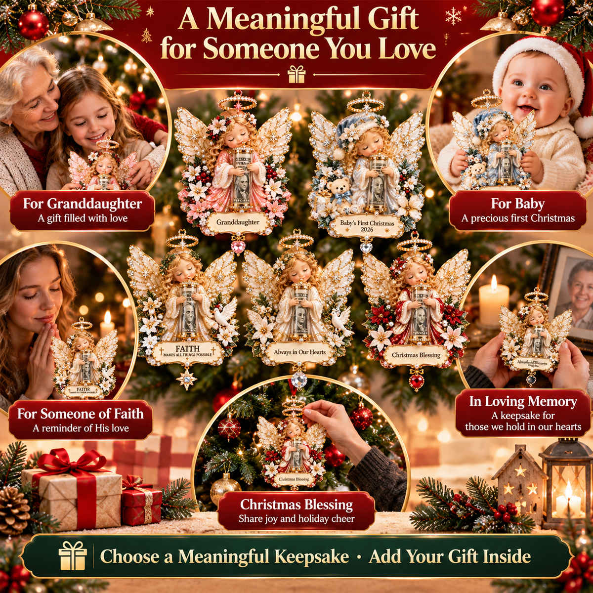 👼 Christmas Blessing Angel Cash Keeper Ornament™ | A Meaningful Money Gift Keepsake