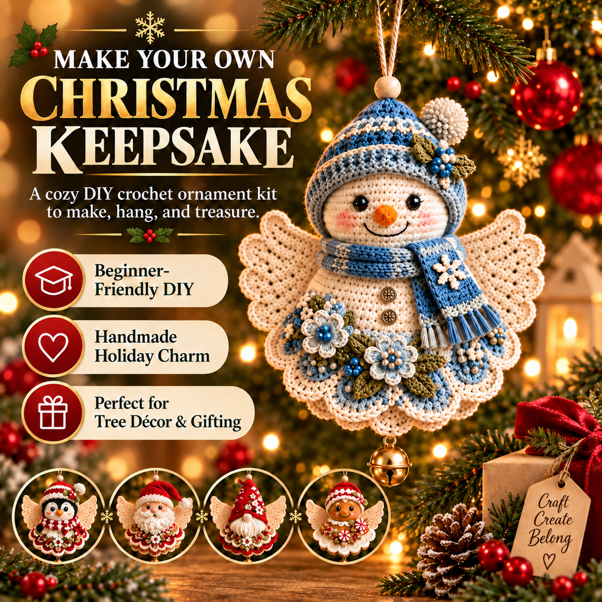 🎄 DIY Crochet Christmas Angel Ornament Kit – Make, Hang & Treasure✨