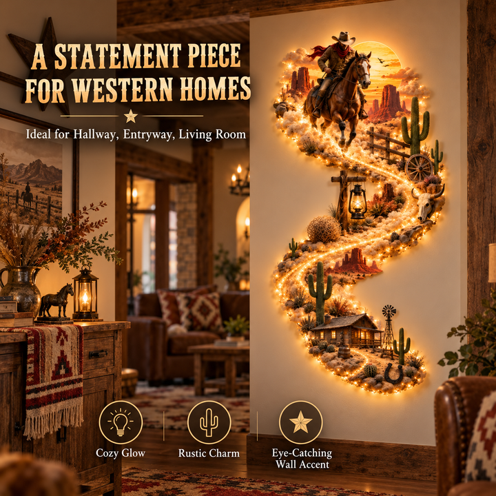 🔥 Wild West Spirit Trail™ LED Wall Decor 🌵🐎