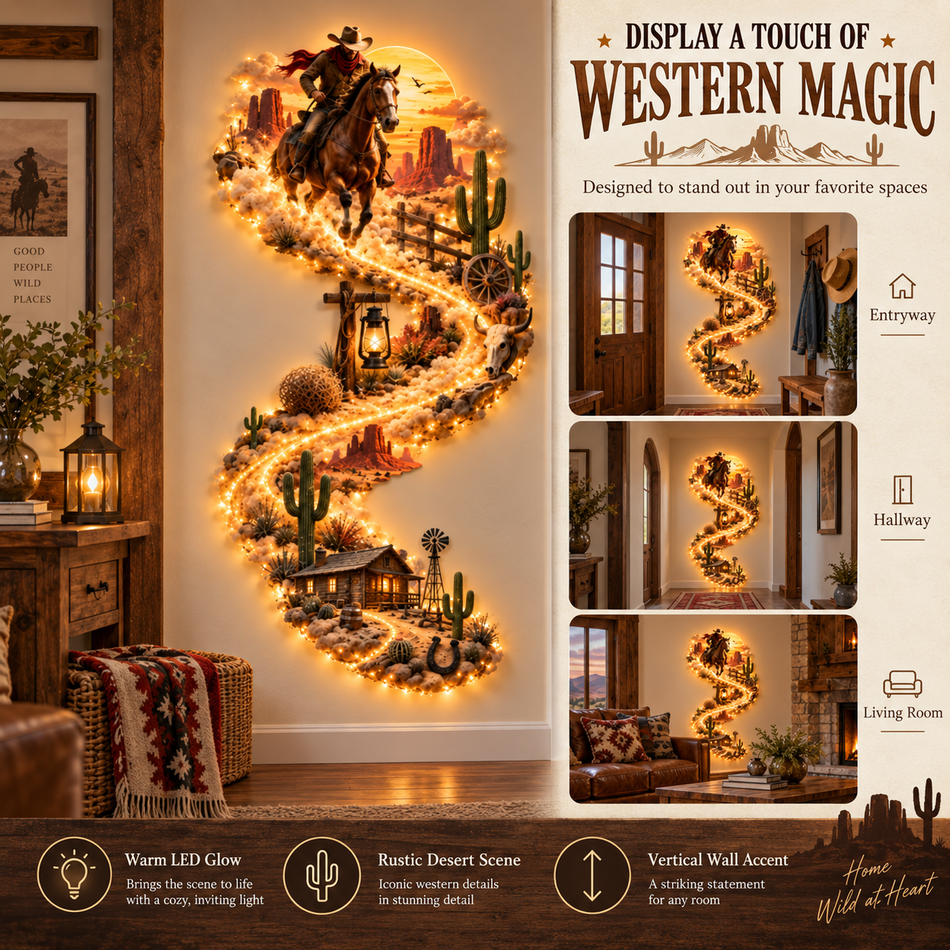 🔥 Wild West Spirit Trail™ LED Wall Decor 🌵🐎