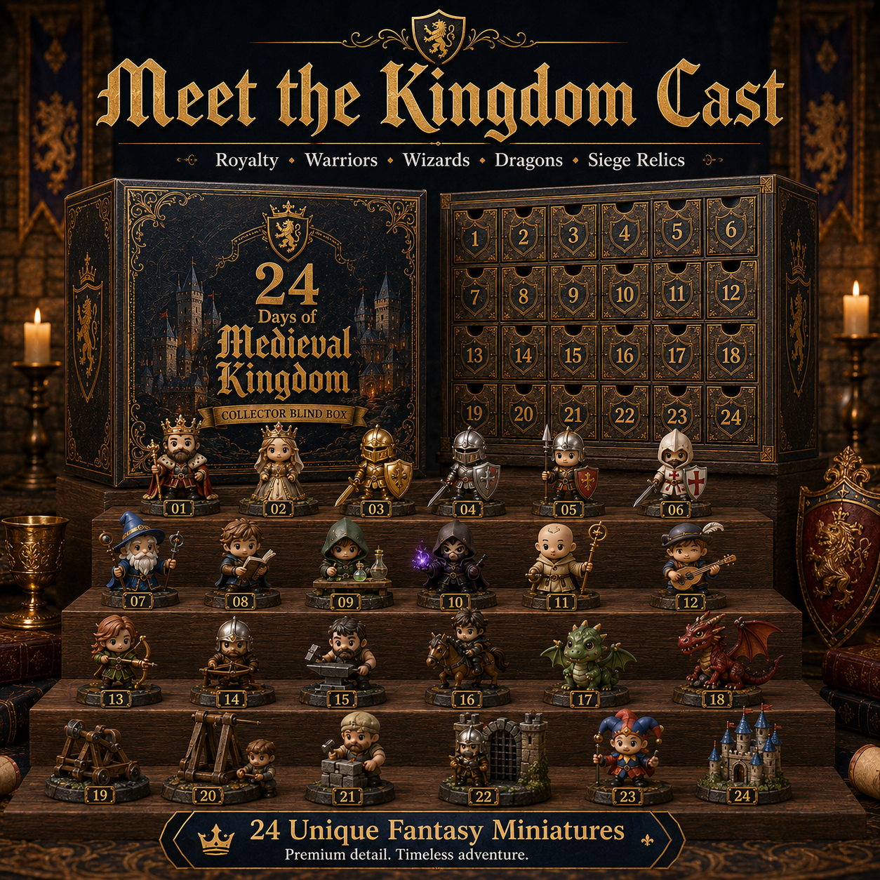 🏰 24 Days of Medieval Kingdom Advent Calendar – Knights, Dragons & Castle Collectibles 🐉⚔️