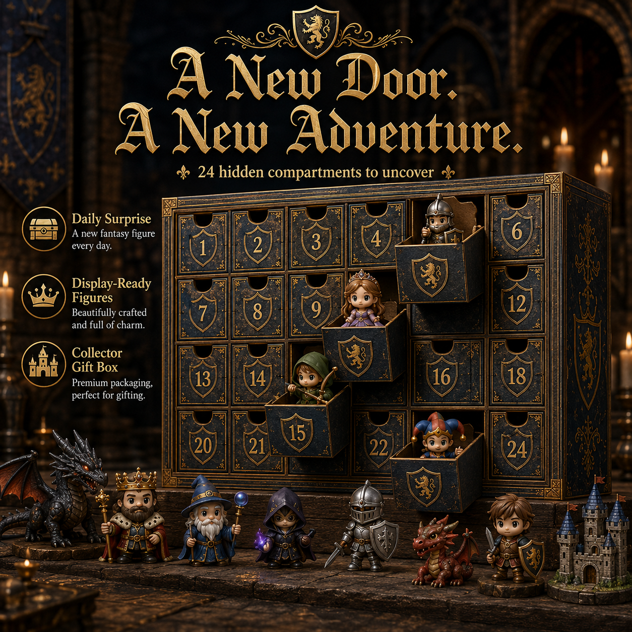 🏰 24 Days of Medieval Kingdom Advent Calendar – Knights, Dragons & Castle Collectibles 🐉⚔️