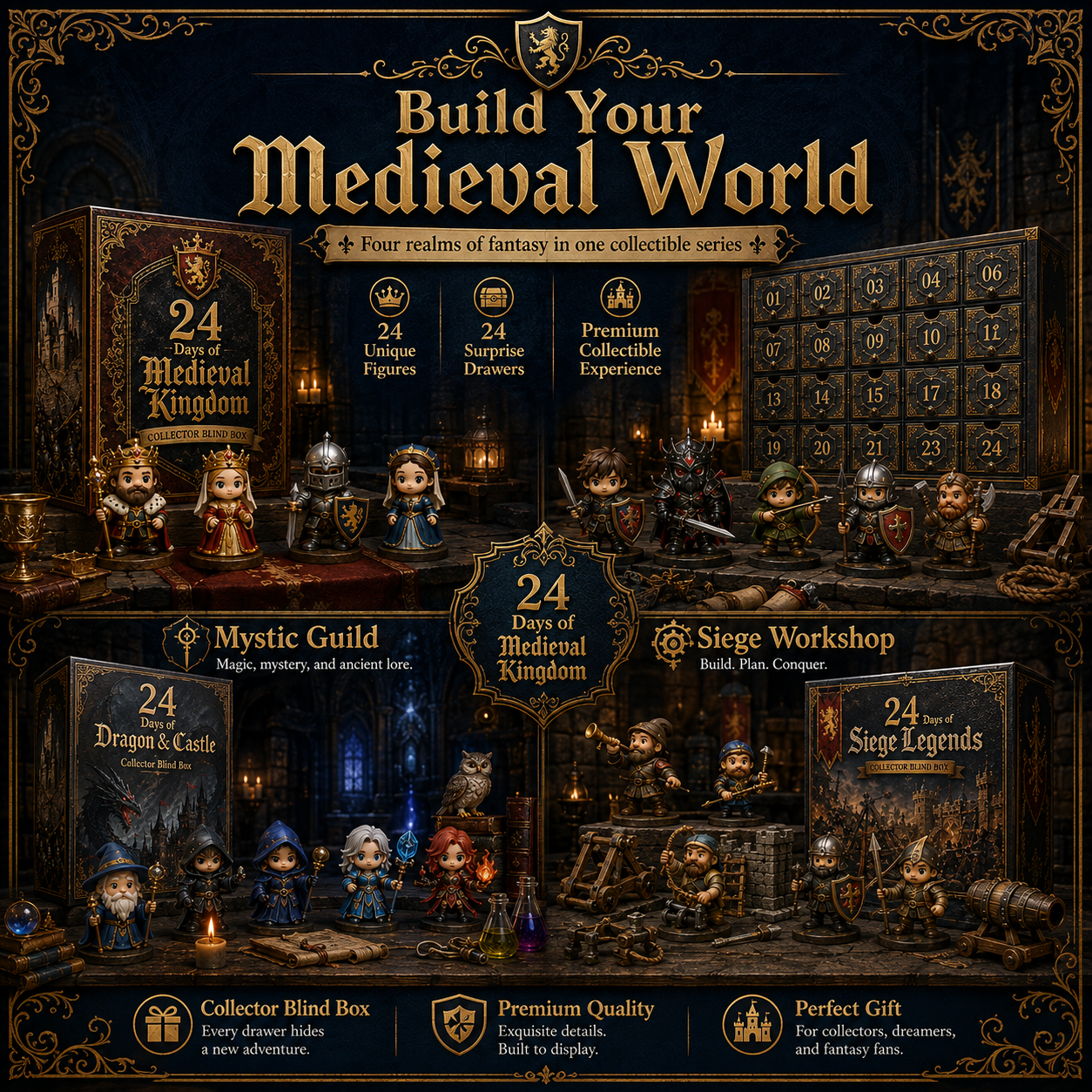 🏰 24 Days of Medieval Kingdom Advent Calendar – Knights, Dragons & Castle Collectibles 🐉⚔️