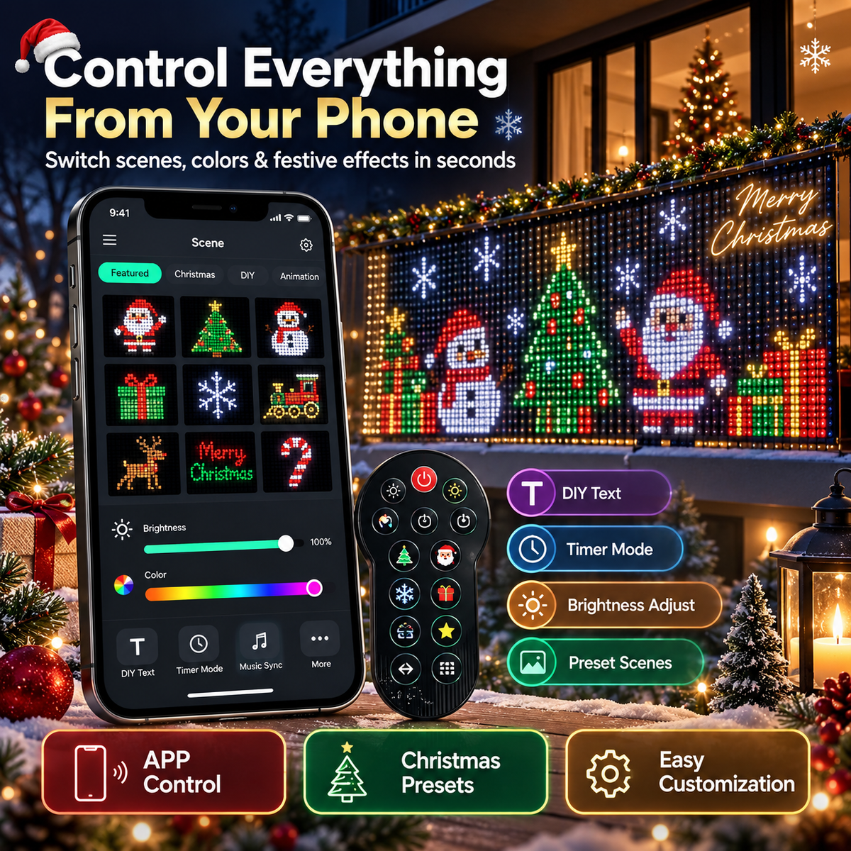 Phone control interface for smart RGB pixel curtain lights