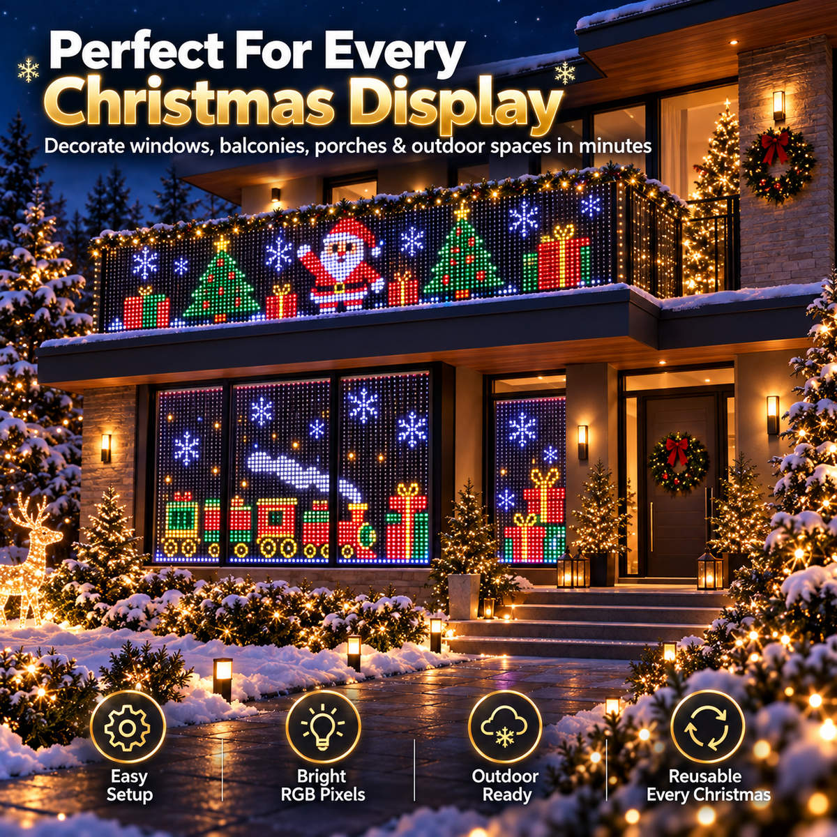 🔥LAST DAY 49% OFF -🎄 Smart Pixel Curtain Lights™ | App-Controlled RGB Holiday Display